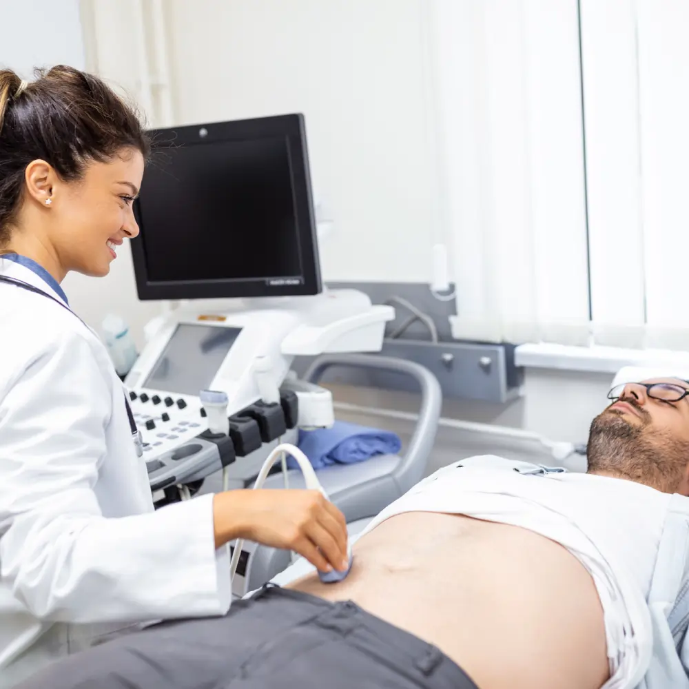 Services Mobile REMS bone scanning services in Los Angeles, a technician scanning a patient at home
